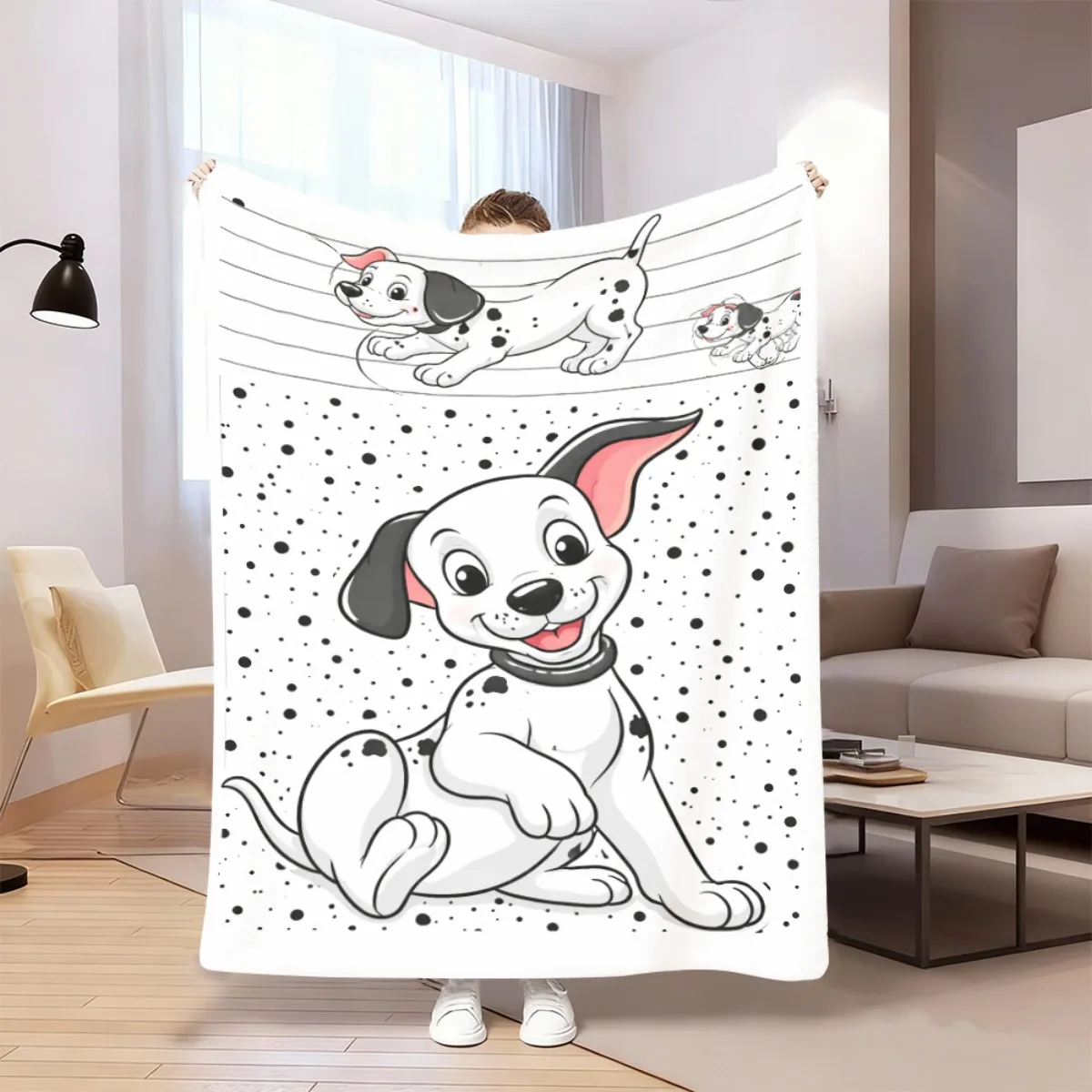 1pc Cute Cartoon Dalmatian Puppy Black Spots Flannel Throw Blanket Easy Care, Skin Friendly, Sturdy Construction, Soft Wrap Your