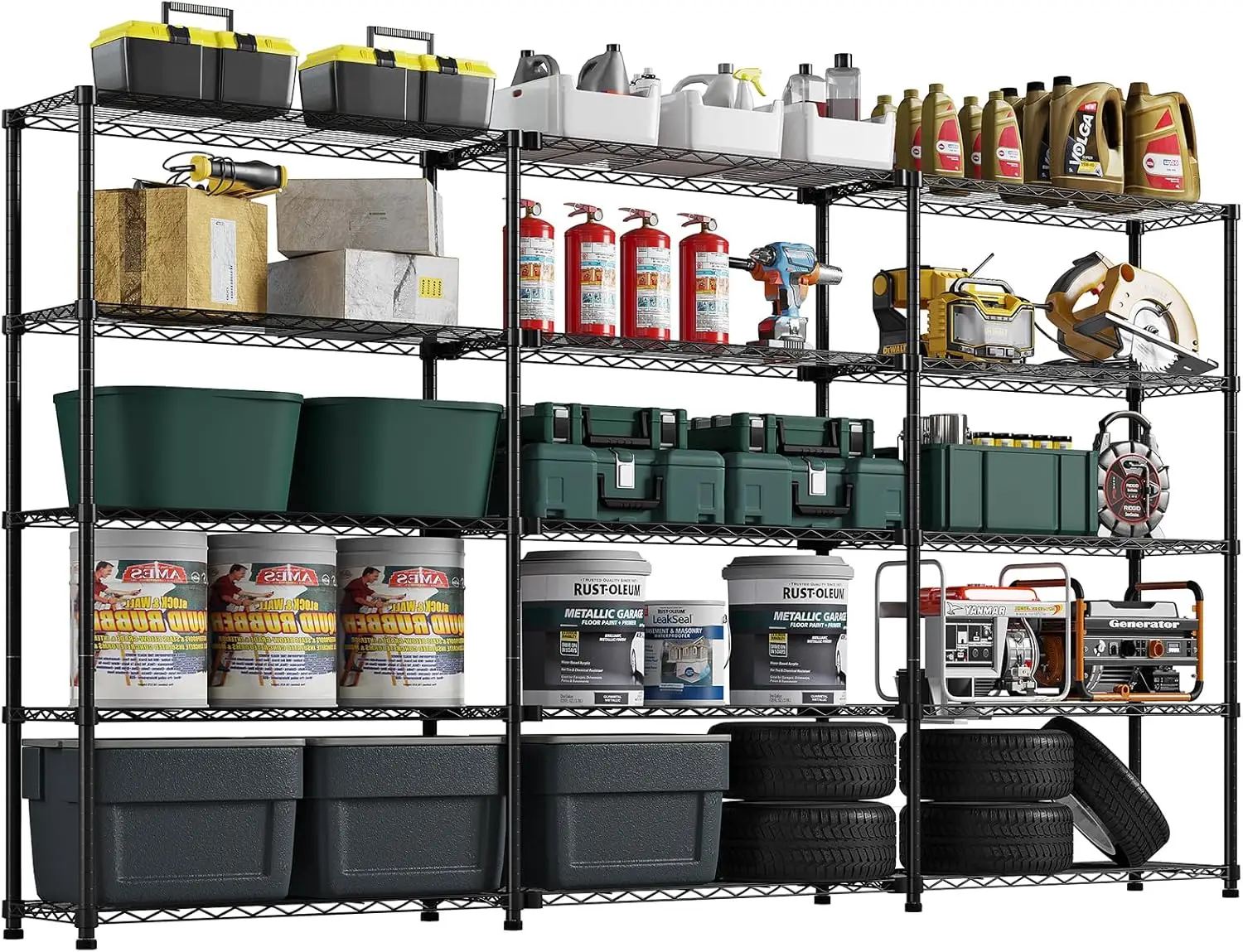 

5 Tier Storage Shelves 88.5''W Wire Shelving Unit with Wheels Heavy Duty Metal Shelves for Storage Adjustable Garage Shelving