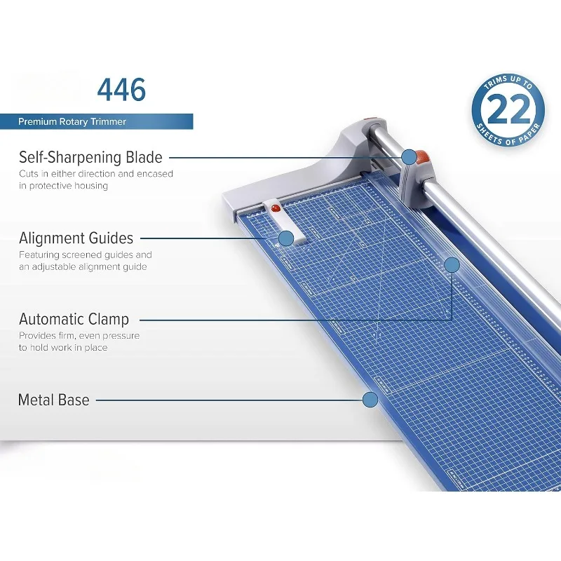 ماكينة تشذيب دوارة ممتازة 446، طول القطع 36 بوصة، سعة 25 ورقة، شحذ ذاتي، مشبك تلقائي، قاطعة ورق ألمانية هندسية