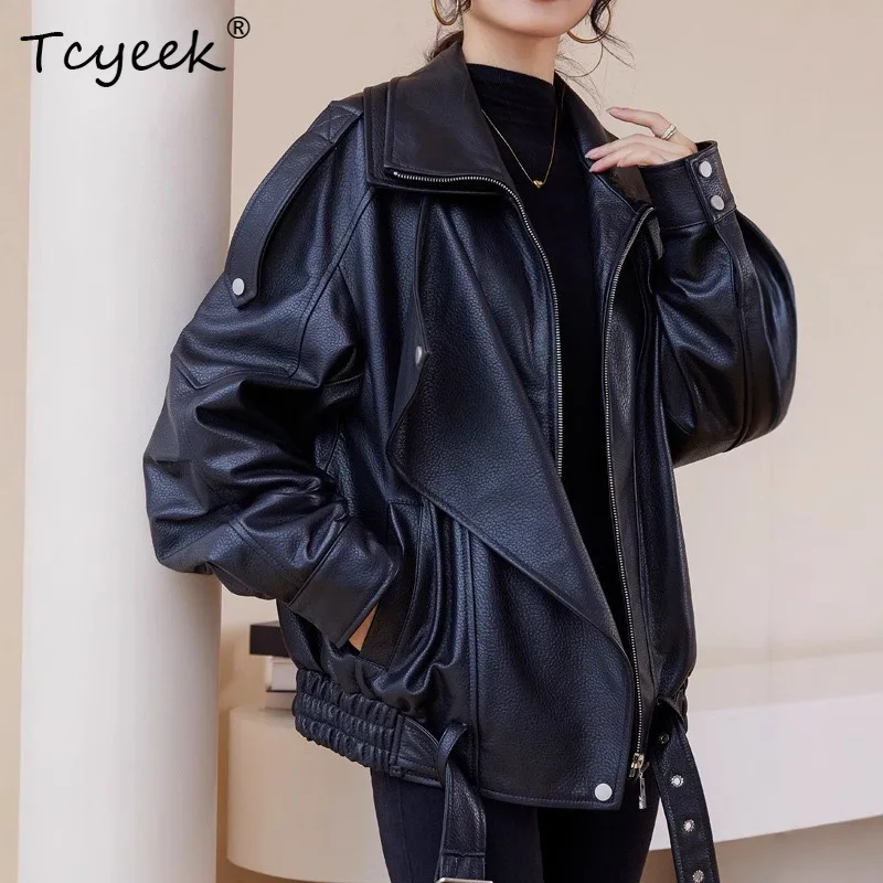 Tcyeek Genuine Sheepskin Coats High-end Retro Real Leather Jacket Women Cool Autumn Women Clothes Leather Jackets 2026 Chaquetas
