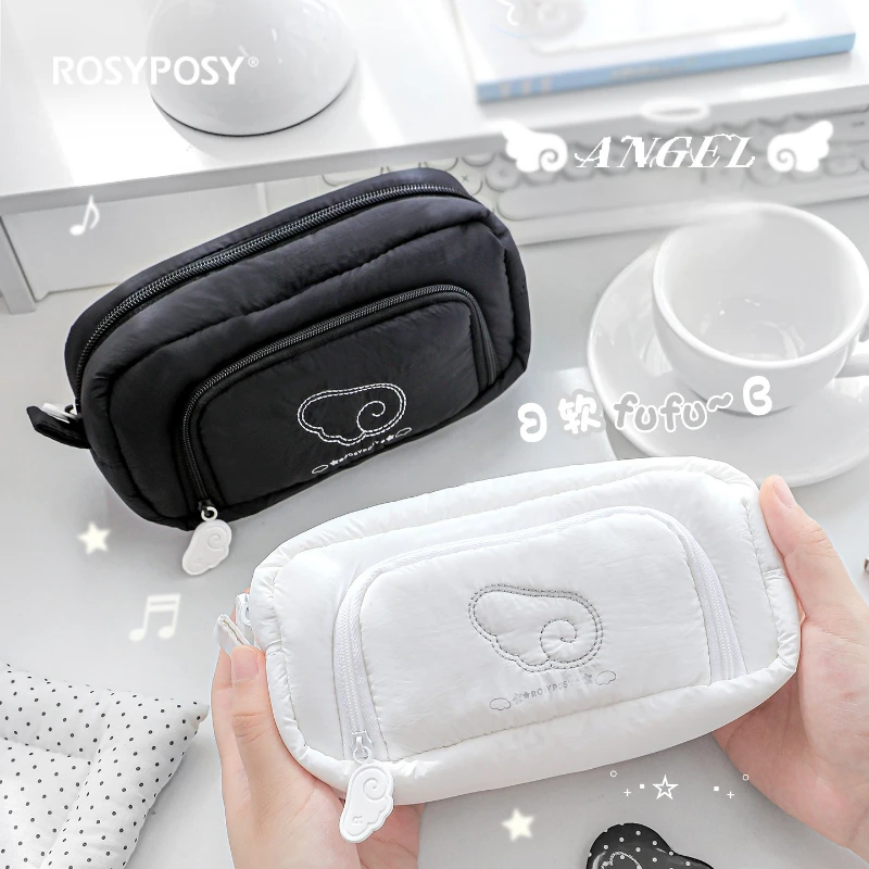 INS Sweet Wings Pencil Case for Kids Girl Soft Embroidery Clear Windows Stationery Organizer Large Capacity Bag Back To School