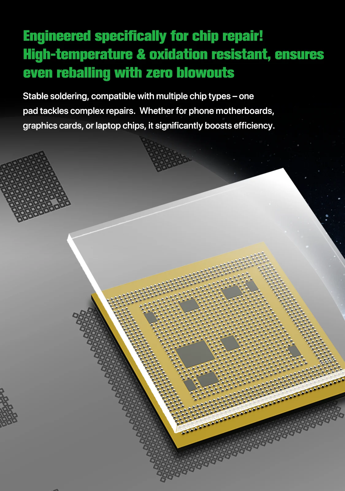 MECHANIC La-03 Anti Blowout Reballing Pad 20x20mm White Glass BGA Solder Ball Reballing Pad for CPU Chip Phone Repair