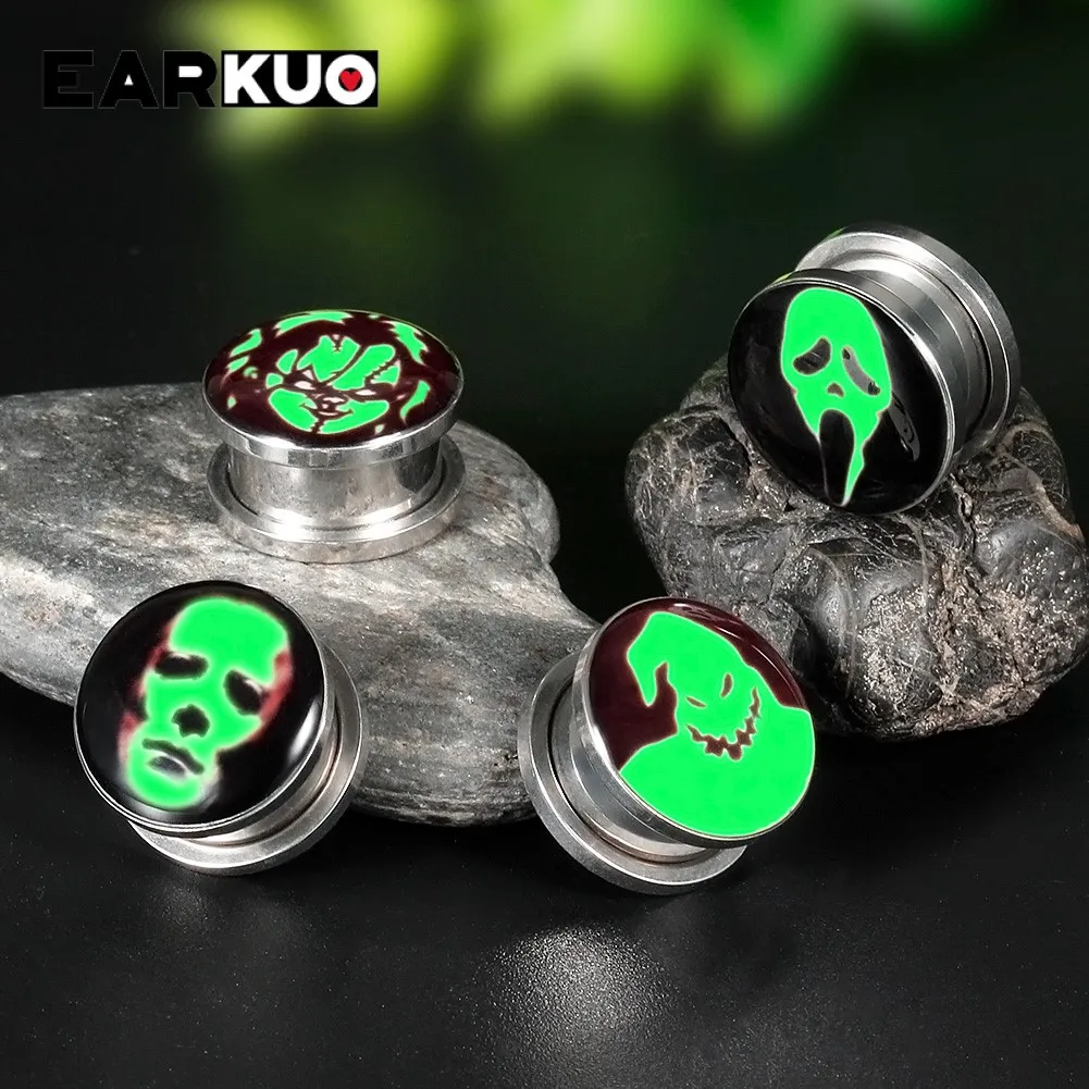 EARKUO Fancy Popular Stainless Steel Luminous Ear Gauges Plugs Stretchers Piercing Body Jewelry Earring Expanders 2PCS 6-30mm