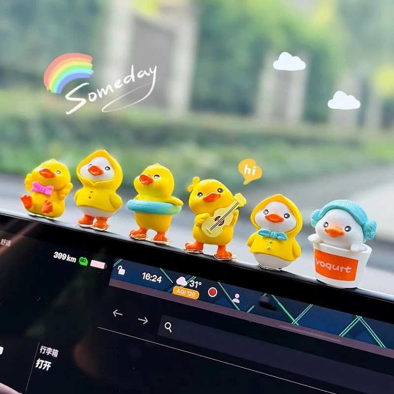 1 Satz Cartoon Harz kleine gelbe Ente Modell auto Mittel konsole Dekor niedlichen Auto Ornamente Auto Interieur Armaturen brett Zubehör