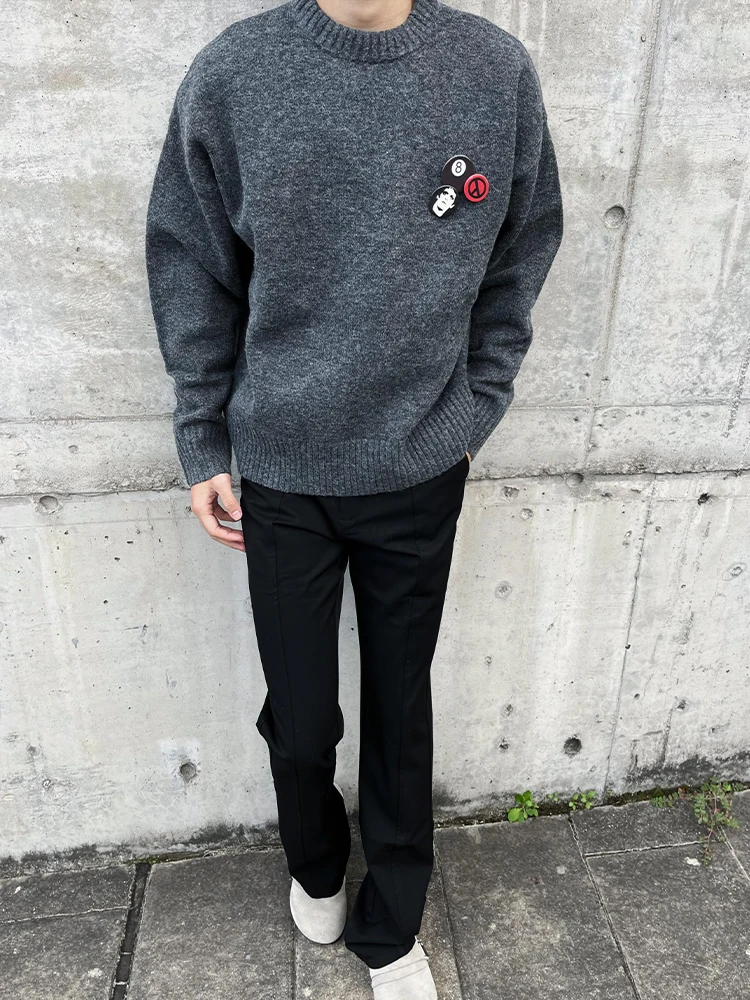 

ey Knitted Heavyweight Men's Sweater Jaet round Ne Casual Layering Base irt Autumn Winter Cleanfit Lazy Sle