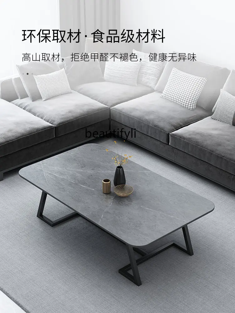 Light Luxury Modern Minimalist Stone Plate Coffee Table Rectangular Marble Small Apartment Living Room Home Tea Making Table