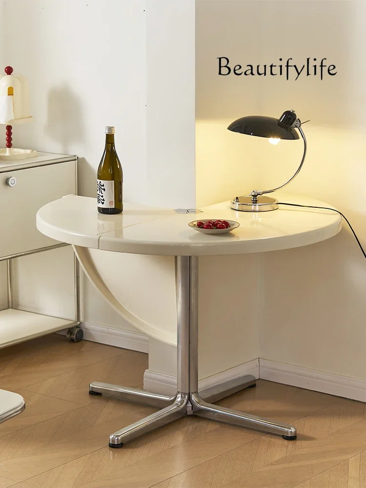 B Medieval Foldable Multi-functional Round Table Designer Semi-round Dining Table Household Small Apartment Coffee Table