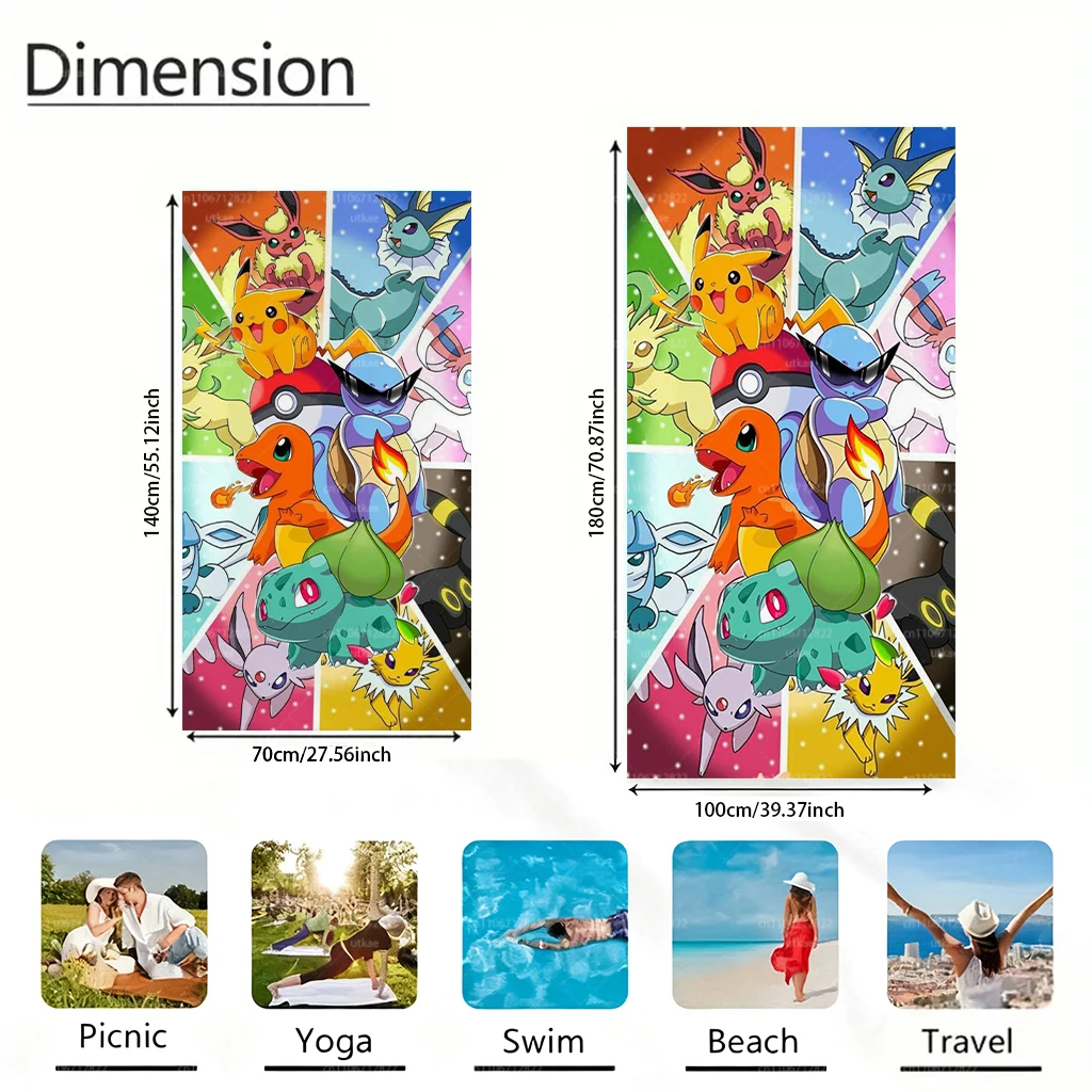 Extra Large Quick Dry Microfiber Beach Towel, Pokemon Design, Super Absorbent & Lightweight for Beach Pool Travel view 2