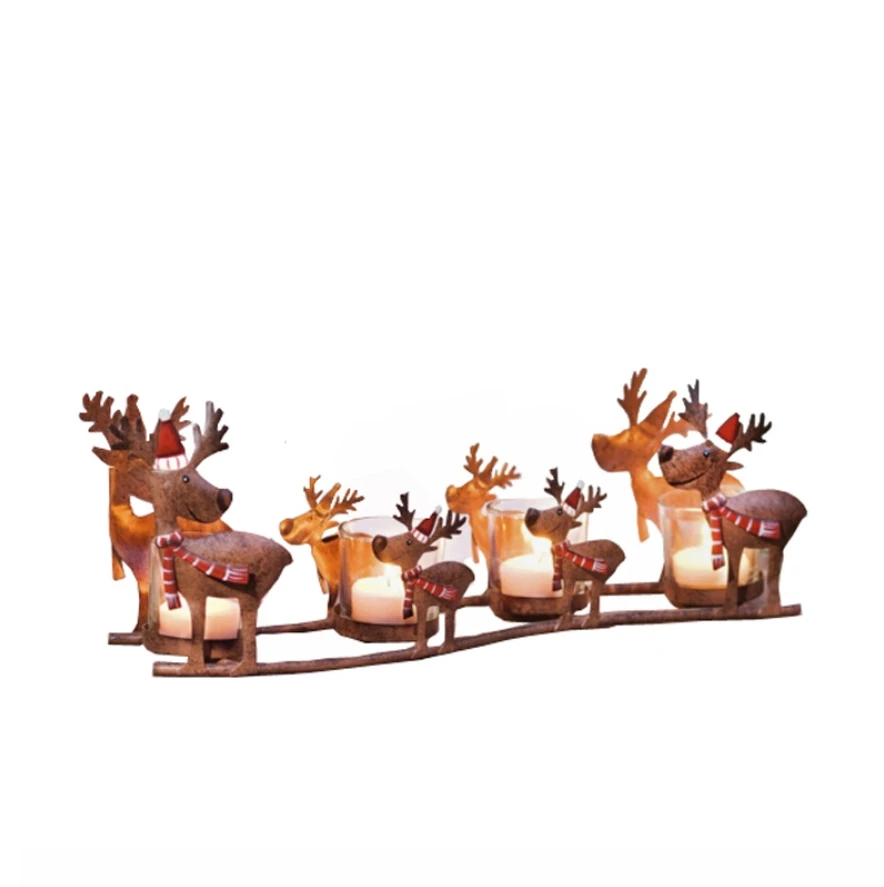 

4 Tea Light Deer Candle Holder Table Centerpiece, Vintage Metal