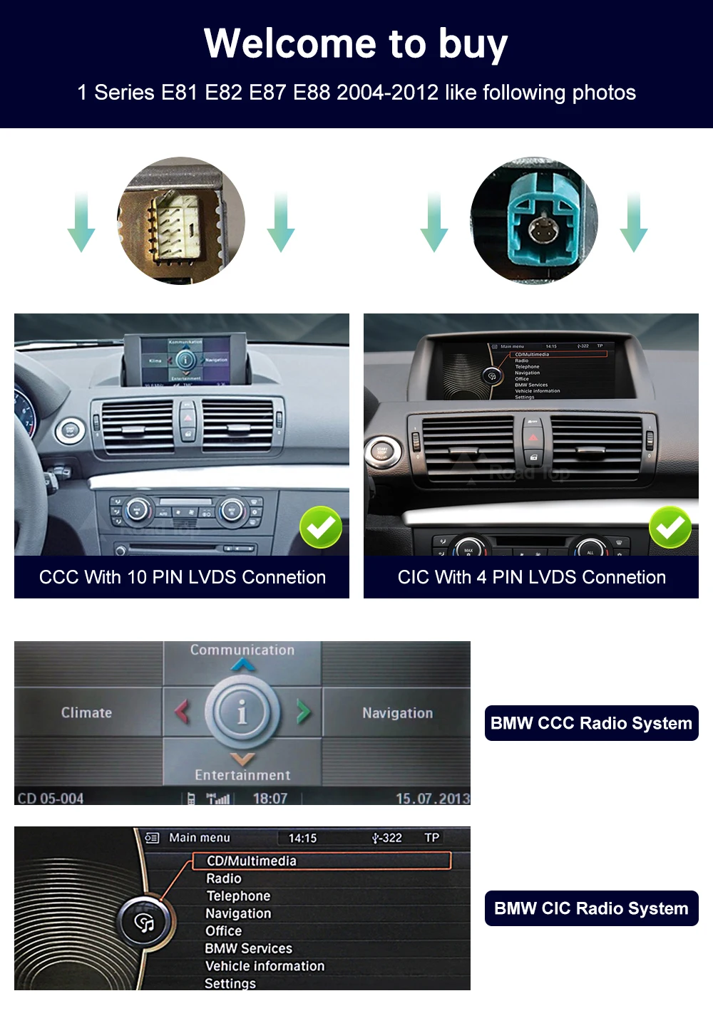 Drahtlose CarPlay Android Auto Auto Multimedia Bildschirm Für BMW 1er E81 E82 E87 E88 CCC CIC System Touch Display Auto Radio – Detail 1