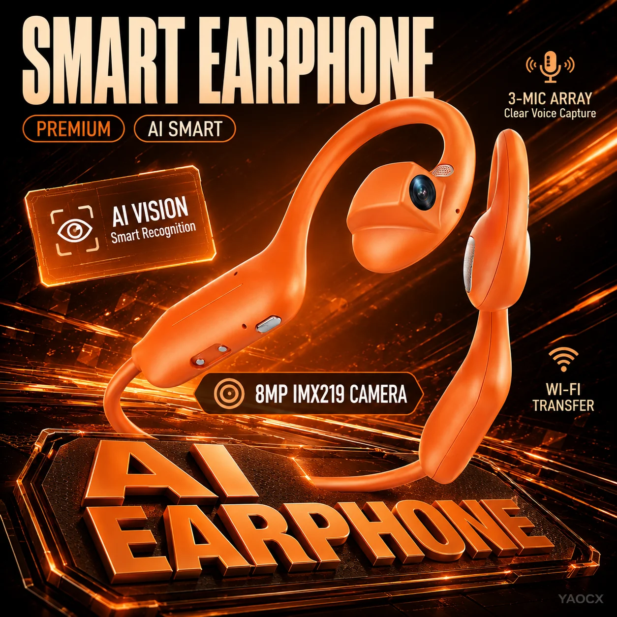 New 8MP Camera  AI Translation Earphones Open Ear Bluetooth Headset Dialogue Translation Recording for Business Travel Meeting