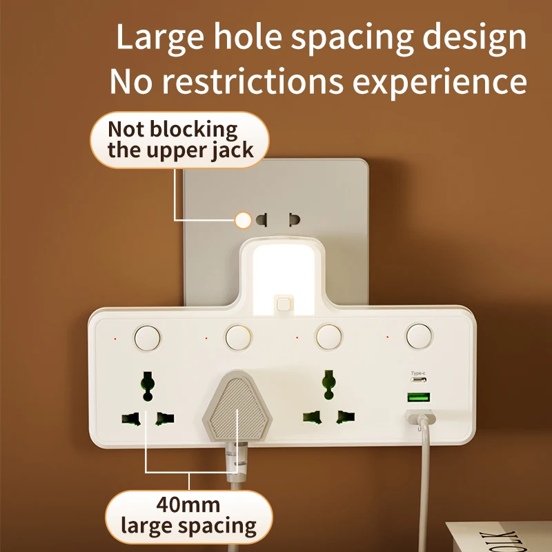 7-in-1 الاتحاد الأوروبي الولايات المتحدة المملكة المتحدة الاتحاد الأفريقي قطاع الطاقة ، مقبس التبديل المستقل قطاع الطاقة 3 منافذ التيار المتناوب 2 USB 1 Type-C ، محول شحن USB مجهز