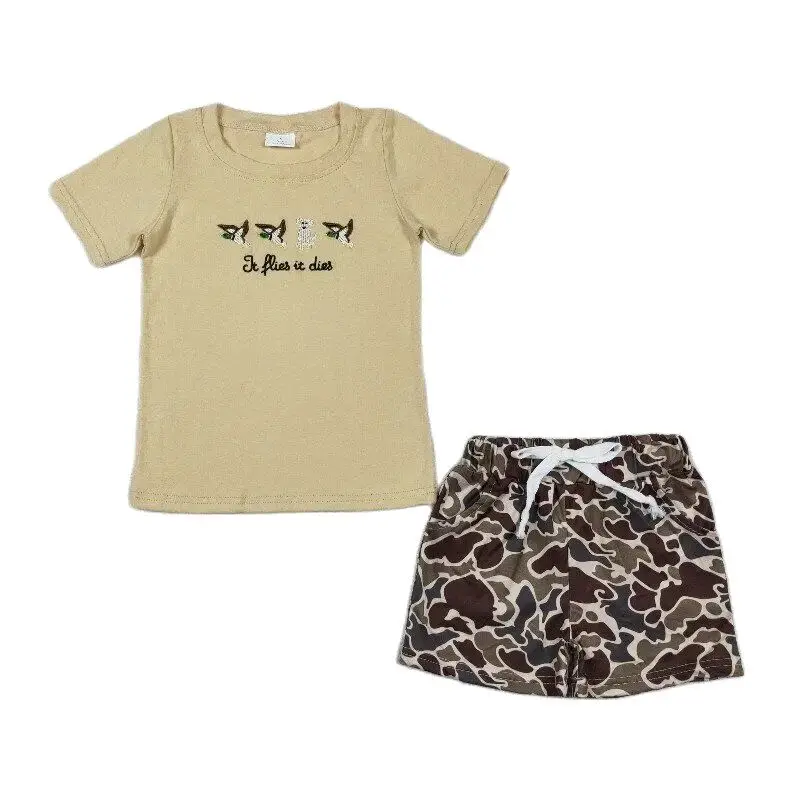 

New design kids shorts 2pcs camo suits children clothing hunter sets baby boy duck outfits boutique clothes