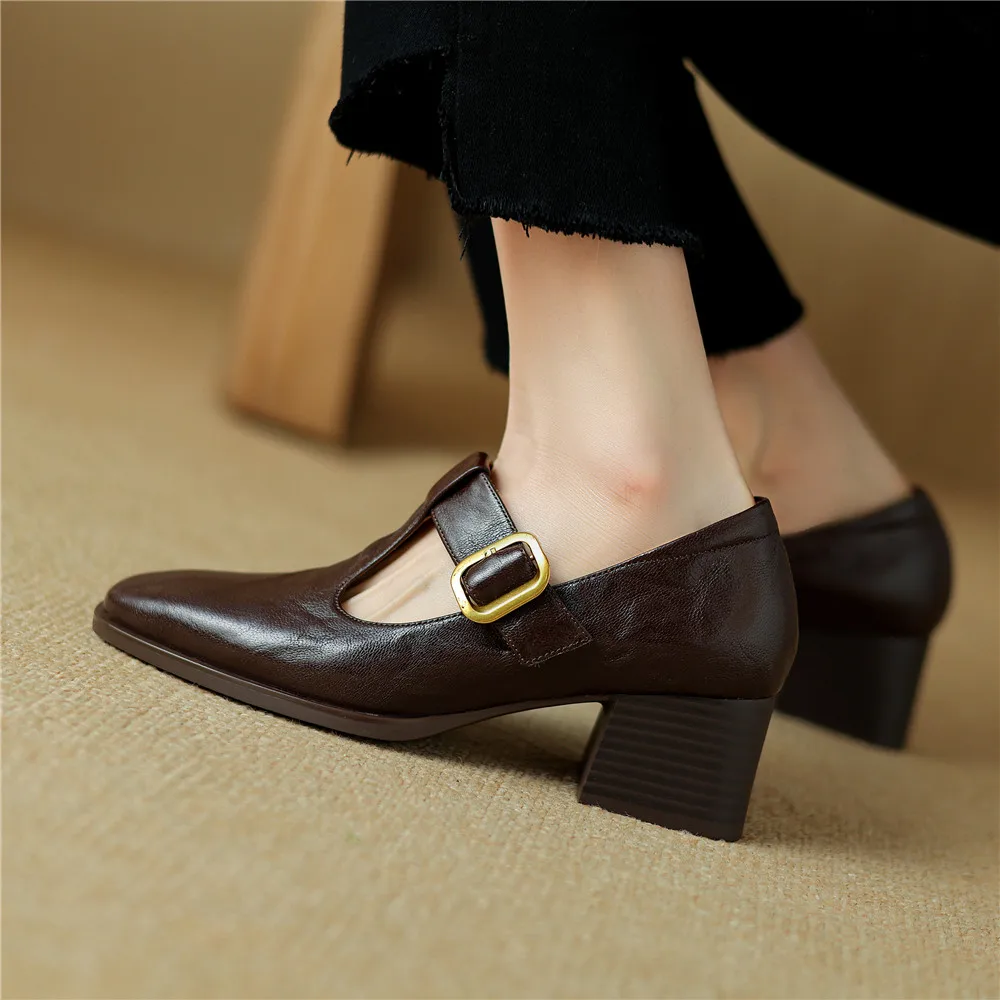 FEDONAS 2024 New Women Pumps Thick Heels Genuine Leather Square Toe Retro Style Office Lady Working Shoes Woman Spring Summer