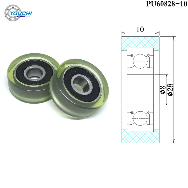 5pcs 8x28x10 PU Coated Roller With 608RS Bearing PU60828-10 OD 28mm Urethane Soft Rubber Covered Wheel Pulleys 8*28*10