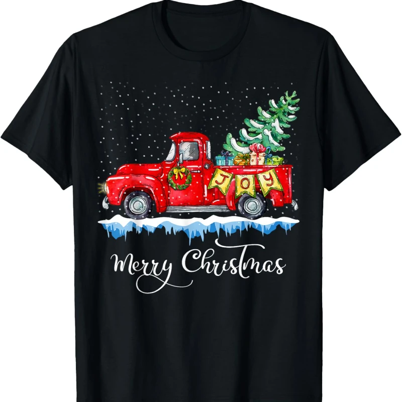 Vintage Feliz Rojo Feliz Navidad Camión Antiguo Año Nuevo Navidad Moda Navidad Regalo Camiseta Negro Unisex Camiseta estampada Tops