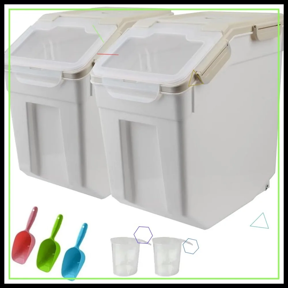 

Airtight Flour Storage Container 25LB, 2 Pack with Wheels & Scoop for Rice, Grain
