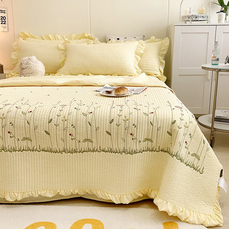 Fotografia 6: 1pc coreano princesa babados flores bordado verão colcha colcha na cama colcha ar condicionado cobertor conjunto de cama