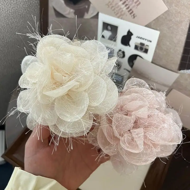 

Fabric Flower Hair Claw Clip Women Girls Soft Mesh Flowers Ponytail Holder Shark Clip Headwear Fashion Hair Styling Accessories