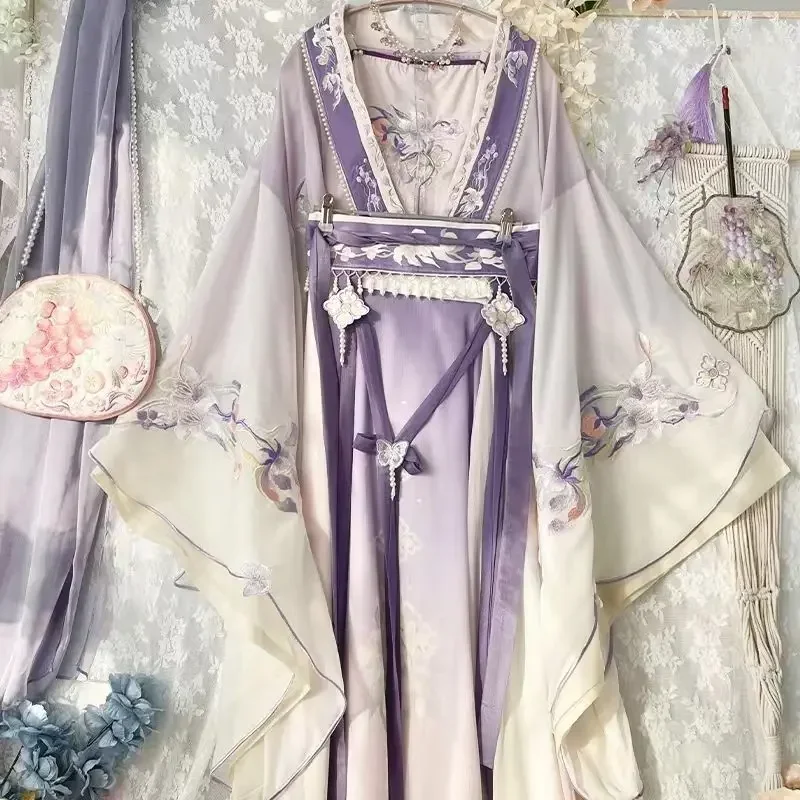 

Женское платье Hanfu в старинном стиле, женская модель, летний костюм Hanfu Ligiht