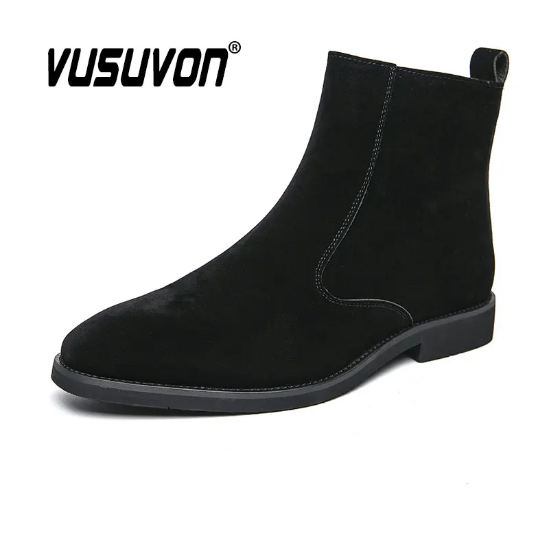 Men Motorcycle Boots ZIP Suede Leather Autumn Winter Party Fashion Shoes Comfortable Black Safety Ankle Flats For Father Gift