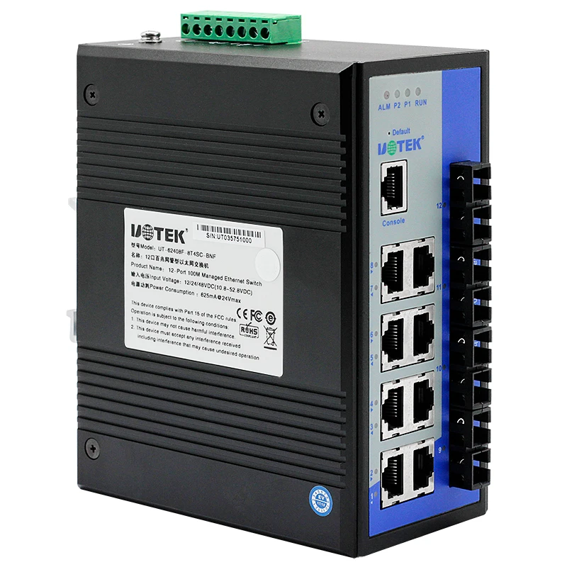 UOTEK Industrial 100M 12 Ports Managed Ethernet Switch with SC Port High Quality Ethernet Switch UT-62408F-8T4SC-BNF