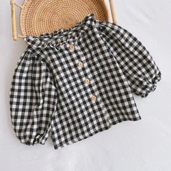 100% Cotton Blouse for Girls Baby 0 to 3 6 9 12 18 24 Months Toddler Girl Shirt Soft Long Sleeve Plaid Elegant Tops Kids Clothes