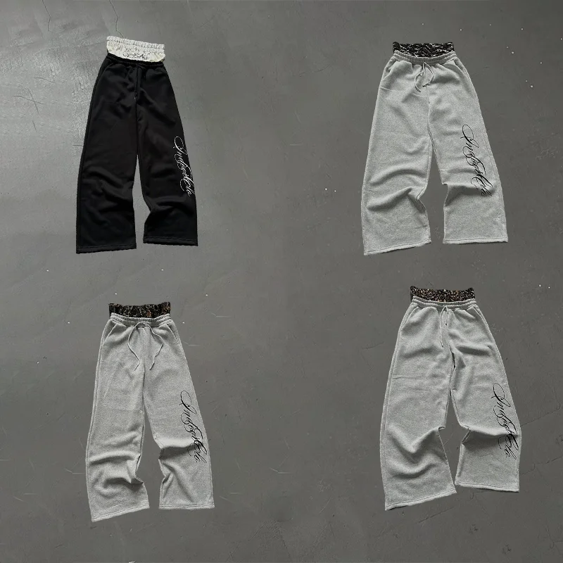 

Artistic Letter Printing Double Waist Design Casual Loose Wide Leg Sweatpants Y2K Fashion Men Women Hip Hop Comfort Streetwear