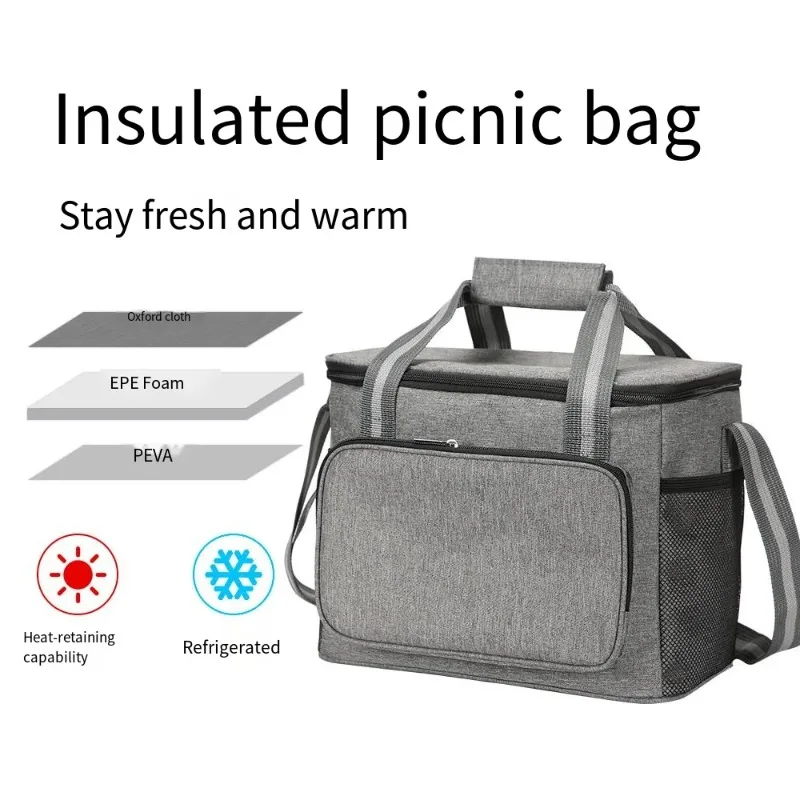

15L Portable Thermal Lunch Bag Food Box Durable Waterproof Office Cooler Lunch Box Ice Insulated Case Camping Oxford Dinner Bag