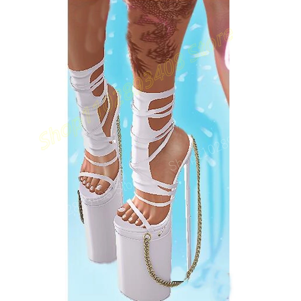 Paarse Metalen Ketting Decor Holle Sandalen Open Teen Waterdicht Stiletto Hoge Hak Sexy Vrouwen Schoenen 2024 Zomer Zapatos Para Mujere