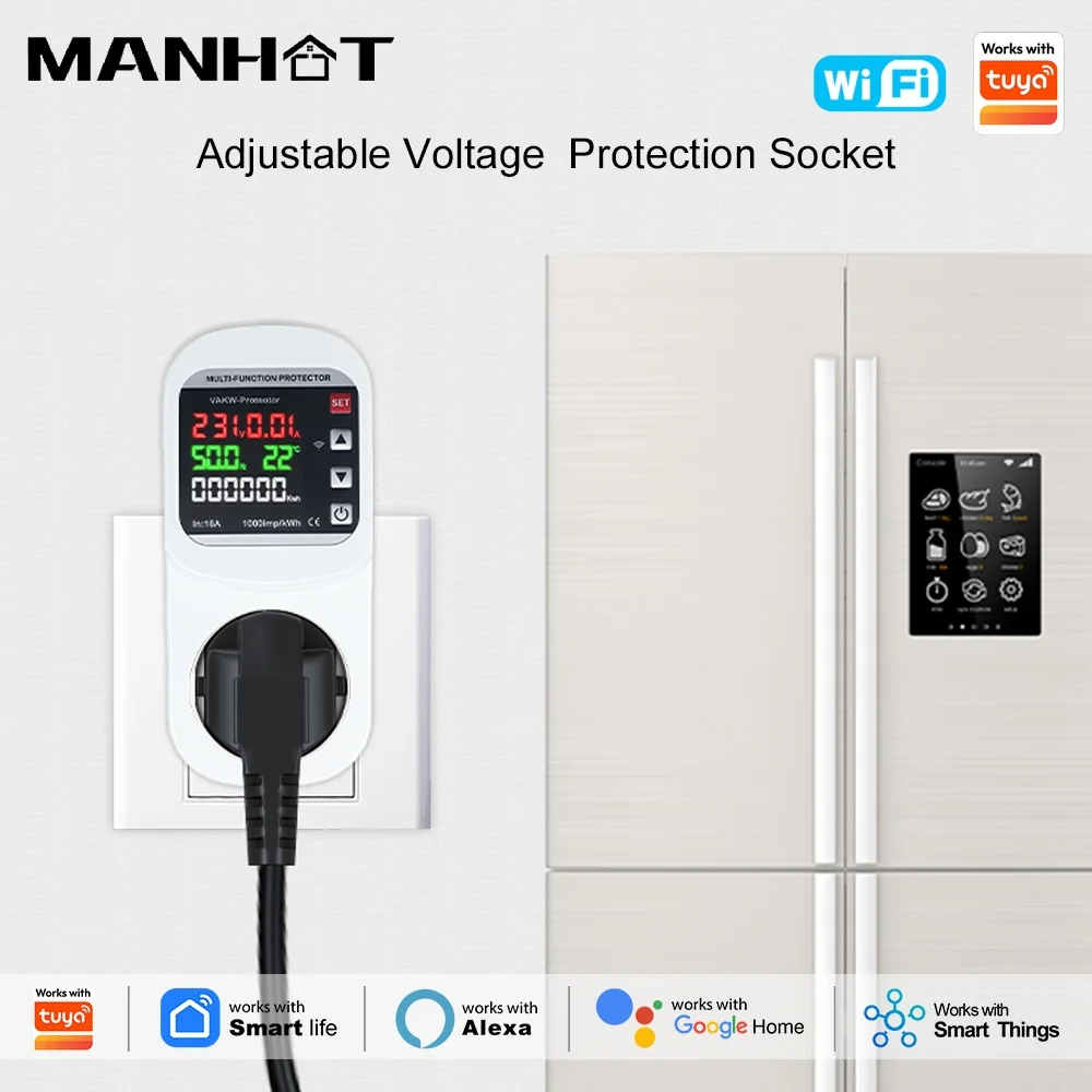 

WIFI Smart Adjustable Voltage Protector Socket 16A EU Plug 220V Remote Control Compatible With Tuya Smartthing Alexa Google Home