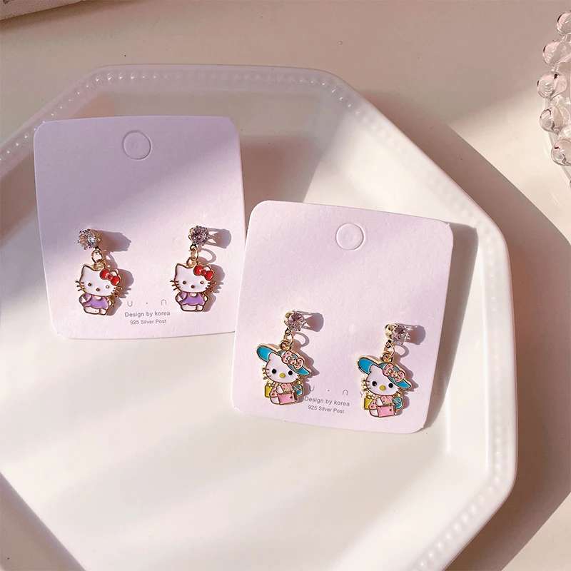 Kawaii Sanrio Anime Hello Kitty Earrings Cute Kuromi Melody Silver Needle Earrings Cartoon Cinnamonroll Student Girl Earrings