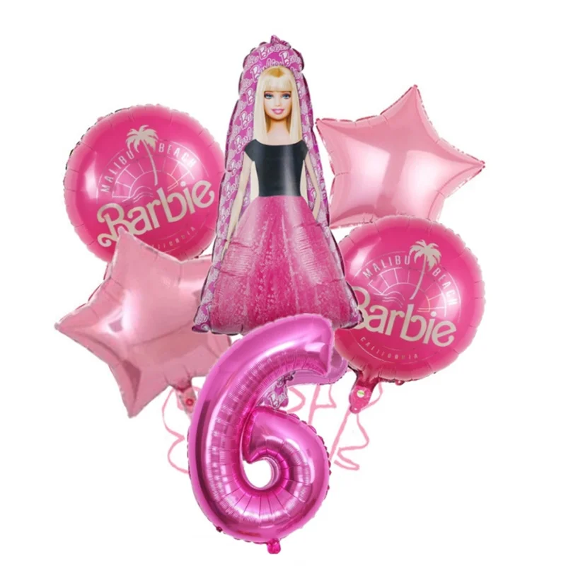 1Set Cartoon Pink Princess Barbie Helium Foil Balloon Girl Birthday Party Decoration Kids Baby Shower Globos Toy Supplies 2024