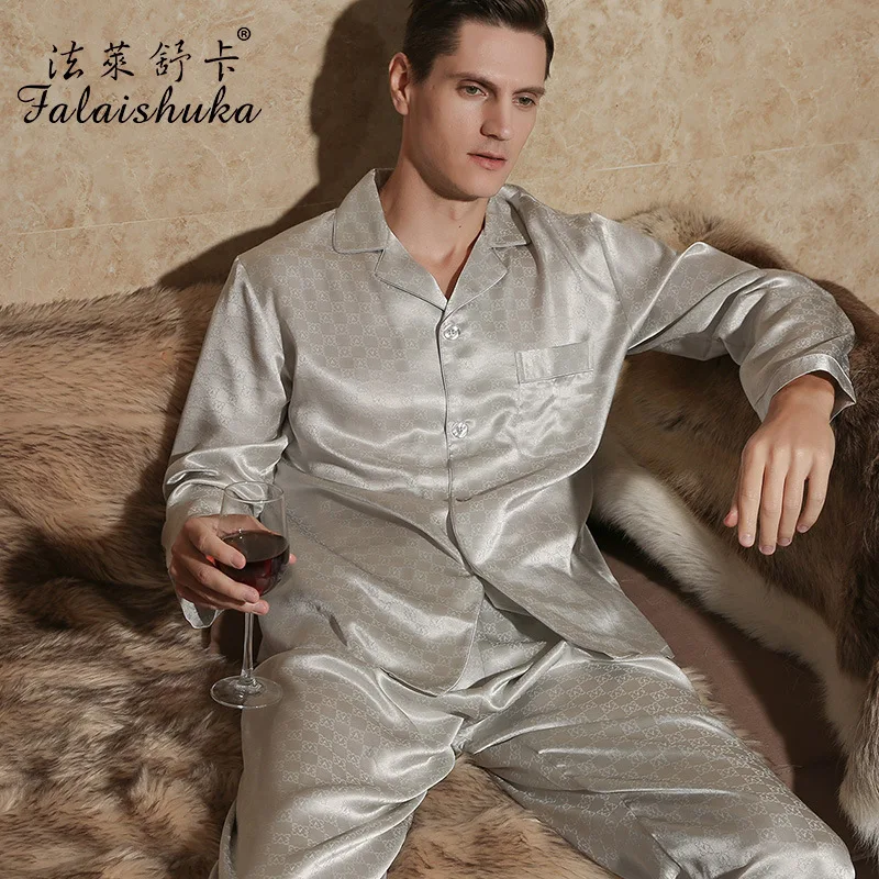 19 momme 100% natural silk men sleepwear Long sleeve pajama sets Elegant plaid Exquisite silk sleepwear T9081