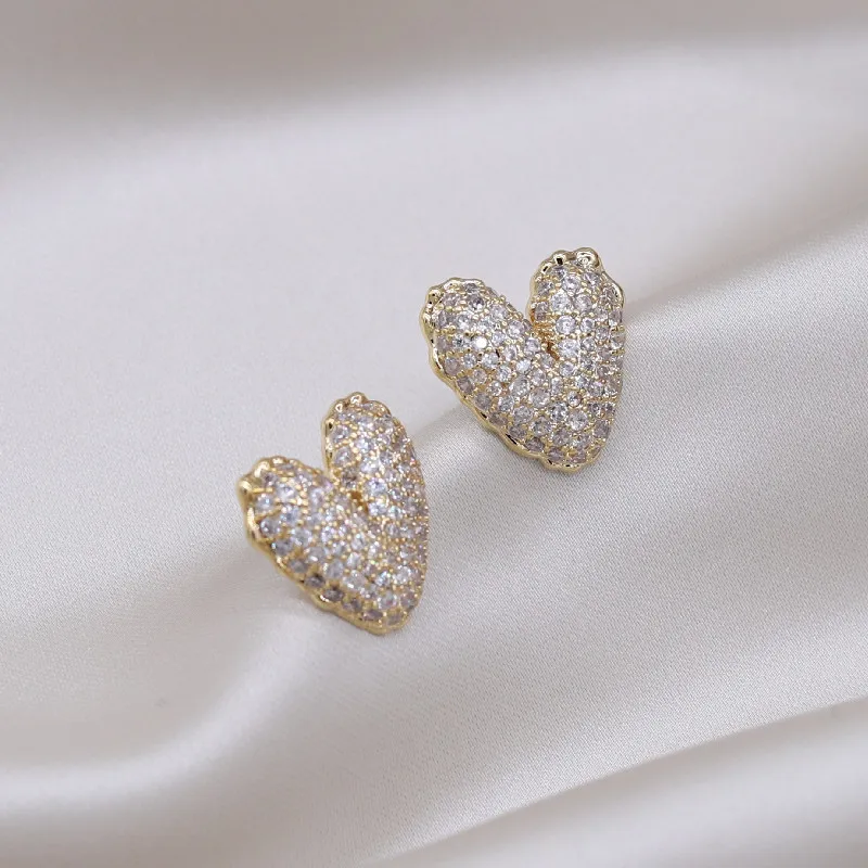 Korea New Fashion Jewelry Exquisite Luxurious Full Zircon Heart Earrings Sweet and Elegant Women\'s Evening Party Accessories