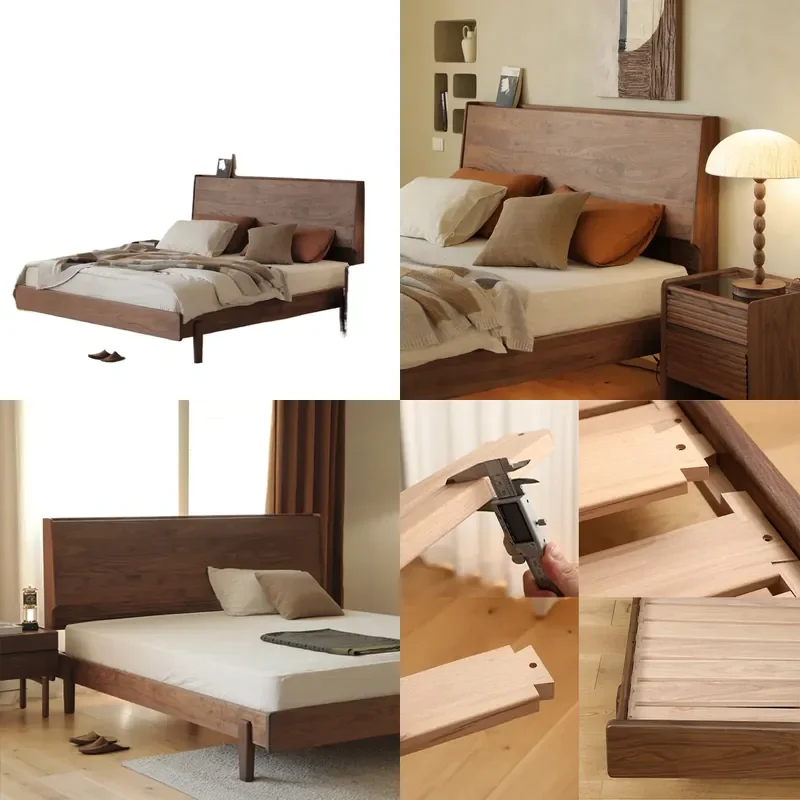 for Chongjiang furniture North American black walnut solid wood bed Nordic Japanese style mortise and tenon modern simple all