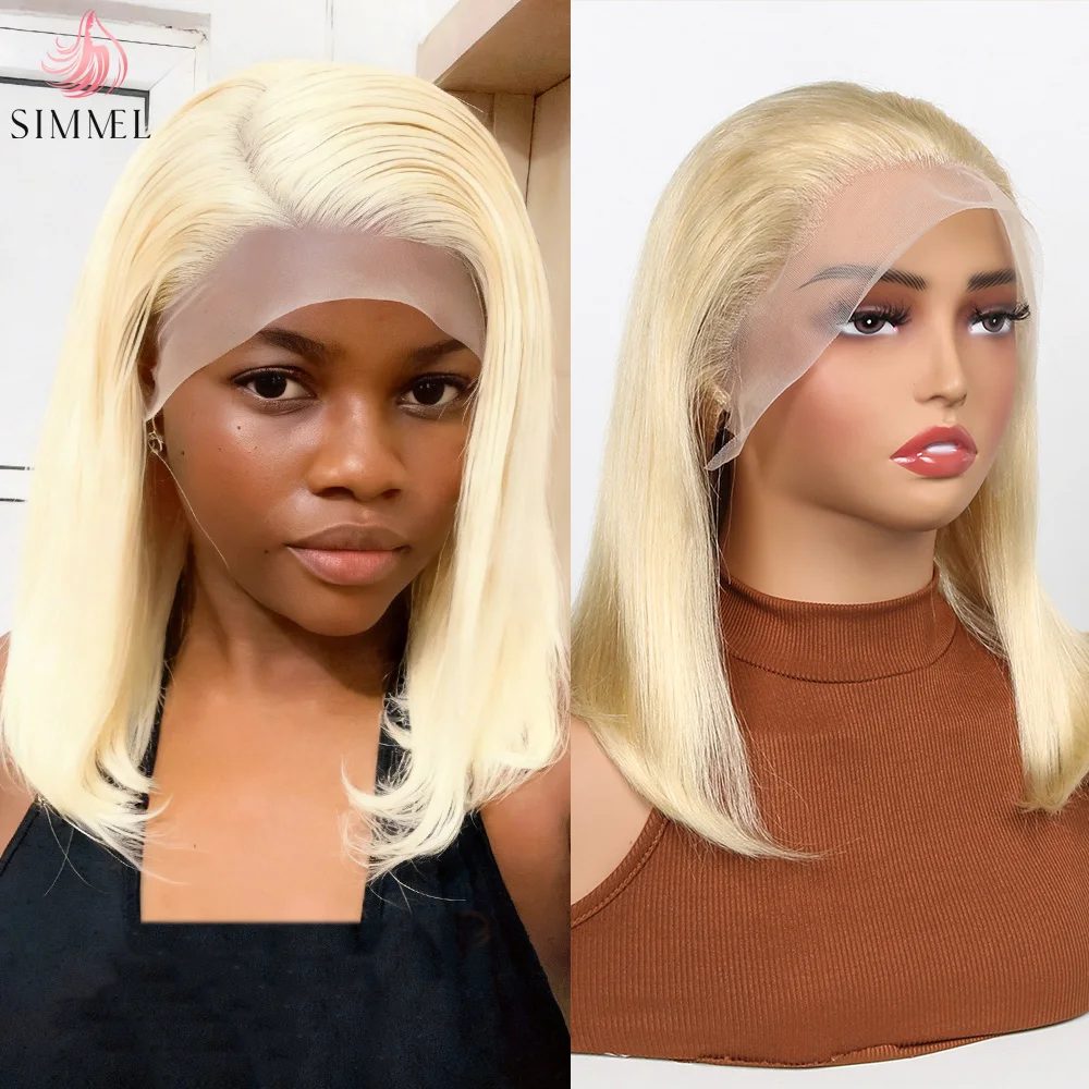 

613 Honey Blonde Short Bob Wig Transparent Straight 13x4 Lace Front Wig Human Hair T Part Wig Brazilian 4x4 Lace Closure Wig