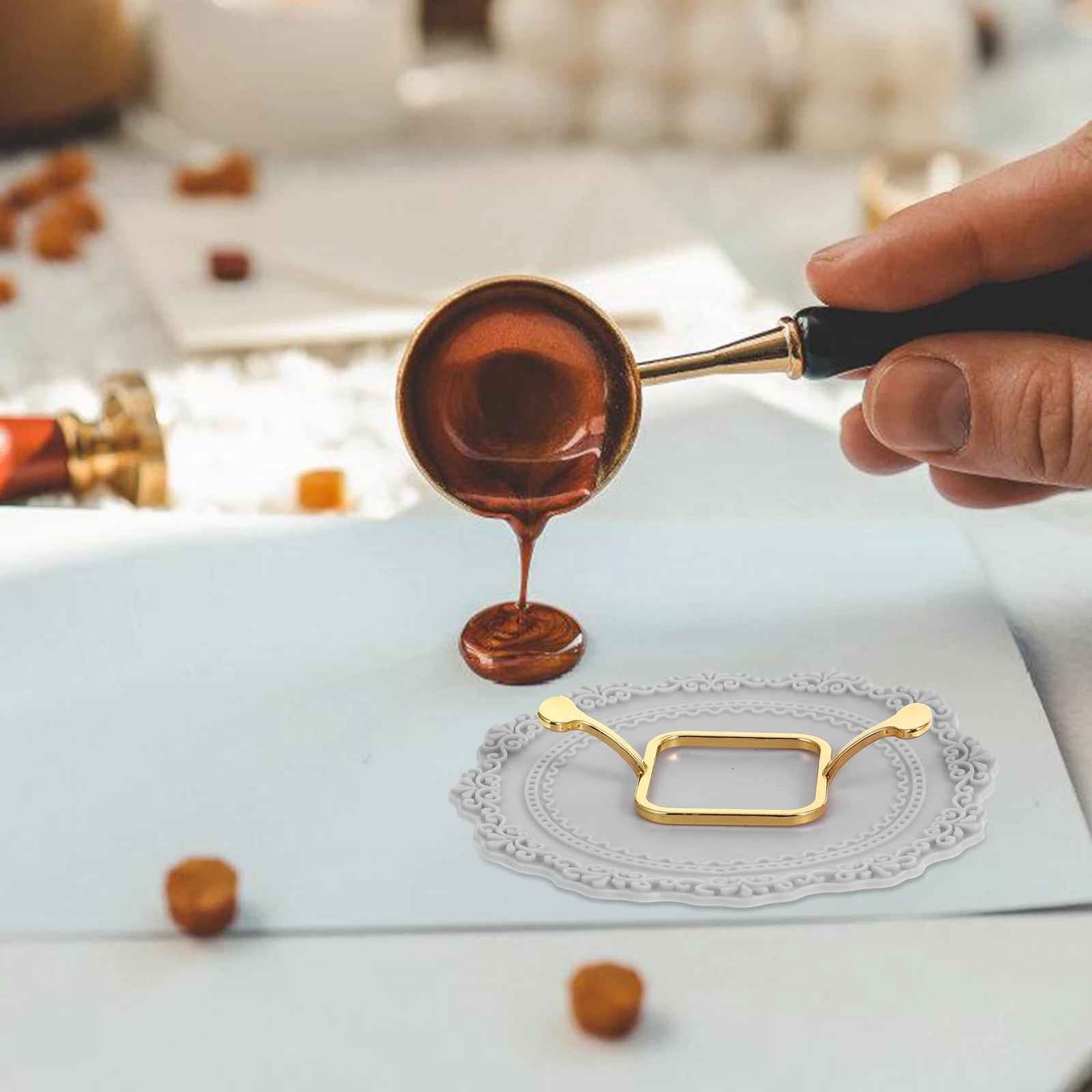 

1 set Wax Seal Mold Kit Golden Metal Stamp Molds Pad Invitation Card Beginner Accessories Waxing Sealing Stamps for Envelopes