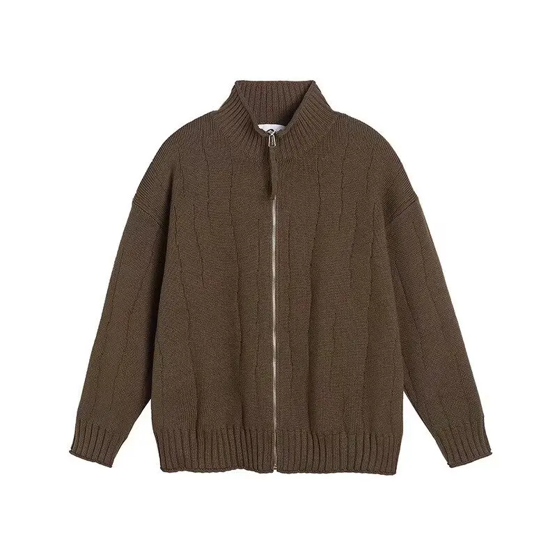 

Свободный крой, вязаный кардиган, пальто, мужской осенне-зимний большой размер, однотонный повседневный свитер с воротником-стойкой, верхняя одежда Lazy Sle