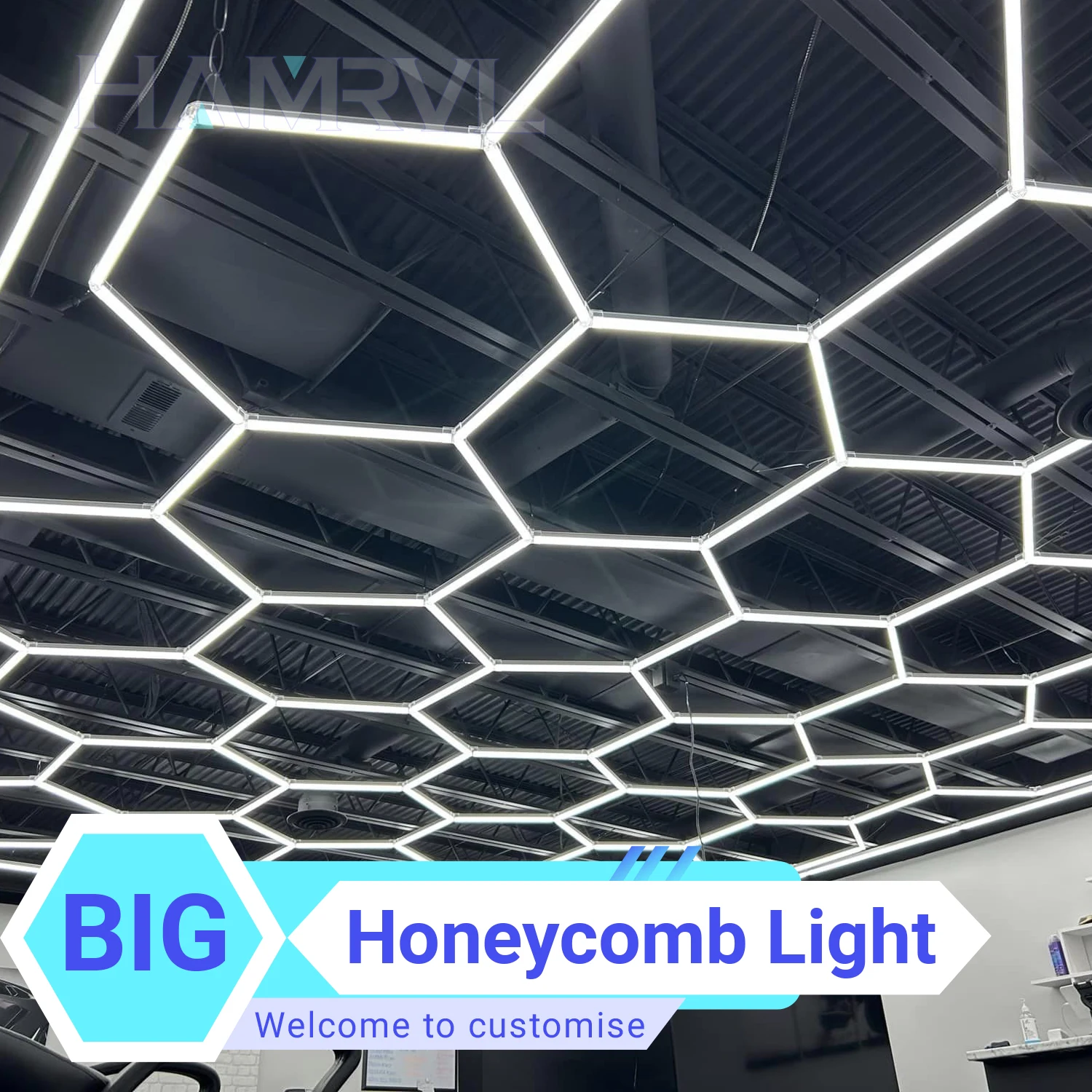 

Hexagon Honeycomb LED Ceiling Light 5500K-6000K Cool White Customizable for Salon Barbershop Gym and esports club lighting