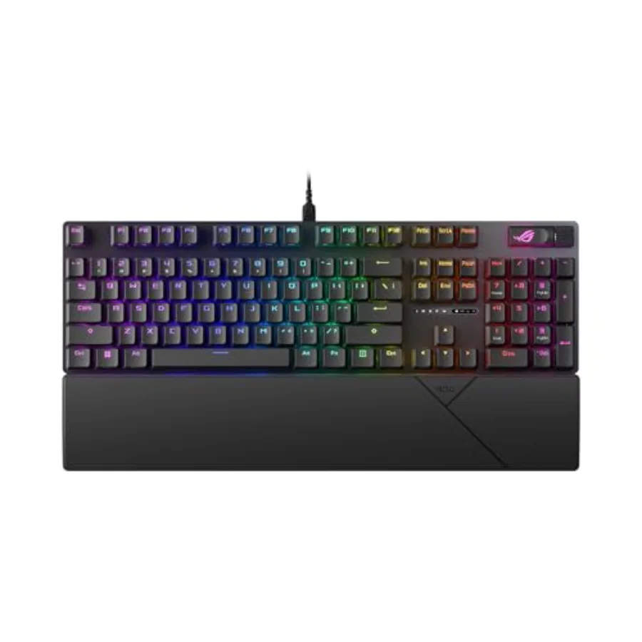 Gaming keyboard for PC/Mac use PBT keycaps black hot-swappable pre-lubed ROG NX Snow V2 linear switches with RGB lighting and f