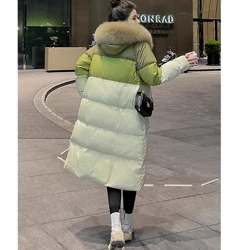 Women\'s Natural Fox collar down Jacket 2024 Winter New Casual Fashion White duck down Long Coat Female Thicken Parkas Overcoat