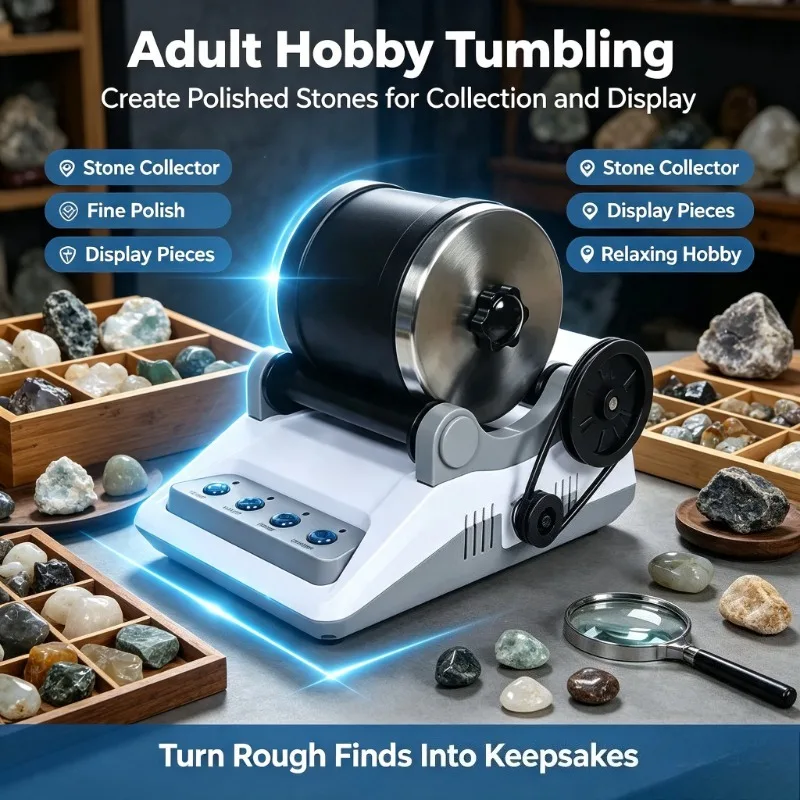 Complete Gem‑polishing Tumbler Supplies,110‑220V Electric DIY Kit With Raw Stones for Weekend Hobby Craft
