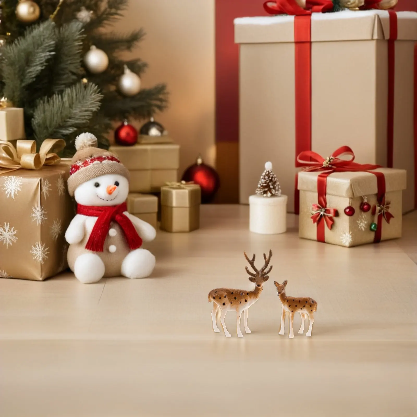 20Pcs Christmas Deer Decorations Realistic Mini Elk Statues Forest Animal Figures Desktop Craft Cake Toppers Cute Elk Figurine