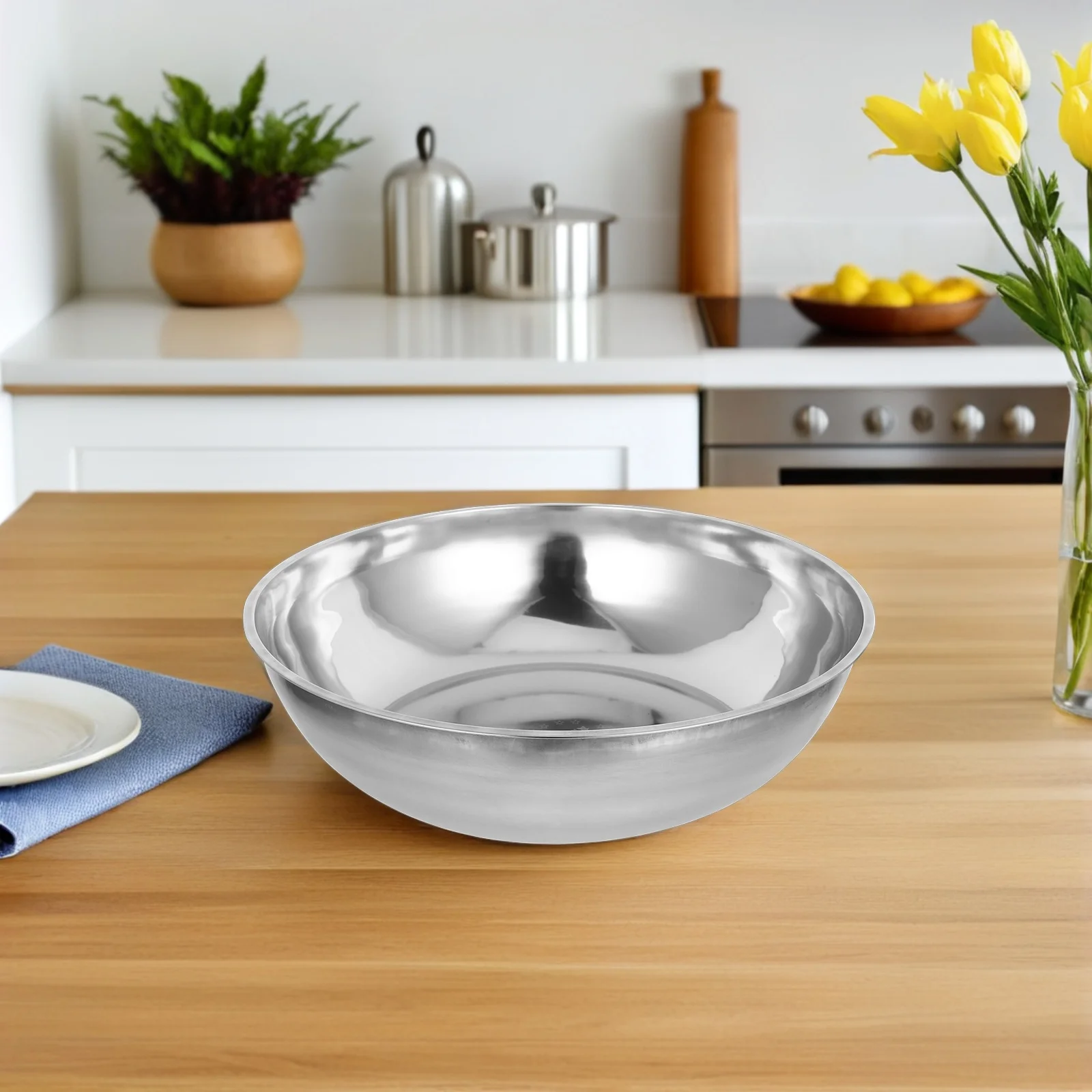 حوض سميك من الفولاذ المقاوم للصدأ وعاء مطبخ متعدد الأغراض للخبز والطبخ وإعداد عجينة السلطة 124 وعاء سلطة من الفولاذ المقاوم للصدأ