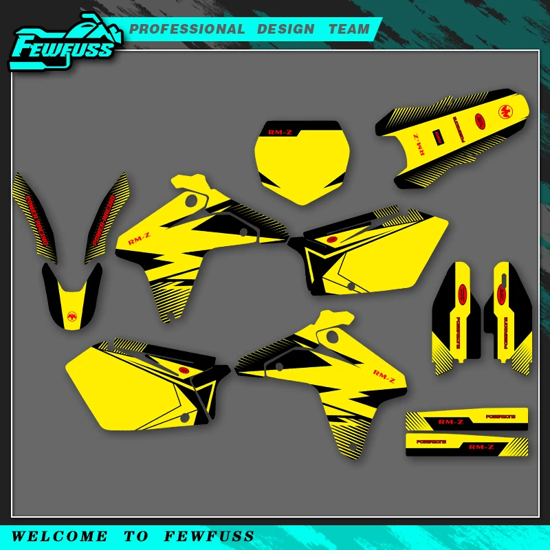 

Fewfuss для SUZUKI RMZ450 RMZ 450 RM 450Z 2004 2005 2006, графические наклейки, наклейки для мотоцикла, фон, индивидуальный номер, имя