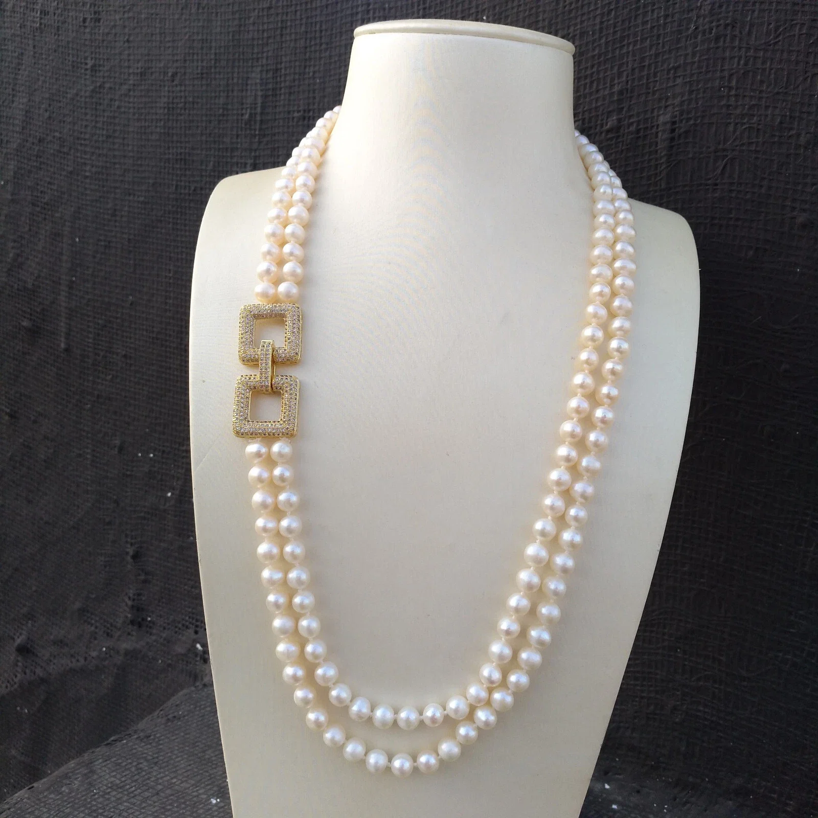 

2-Row Pearl Necklace AAA+6-7mm Natural White Akoya Round Pearl Necklace 18-20 inch 925s