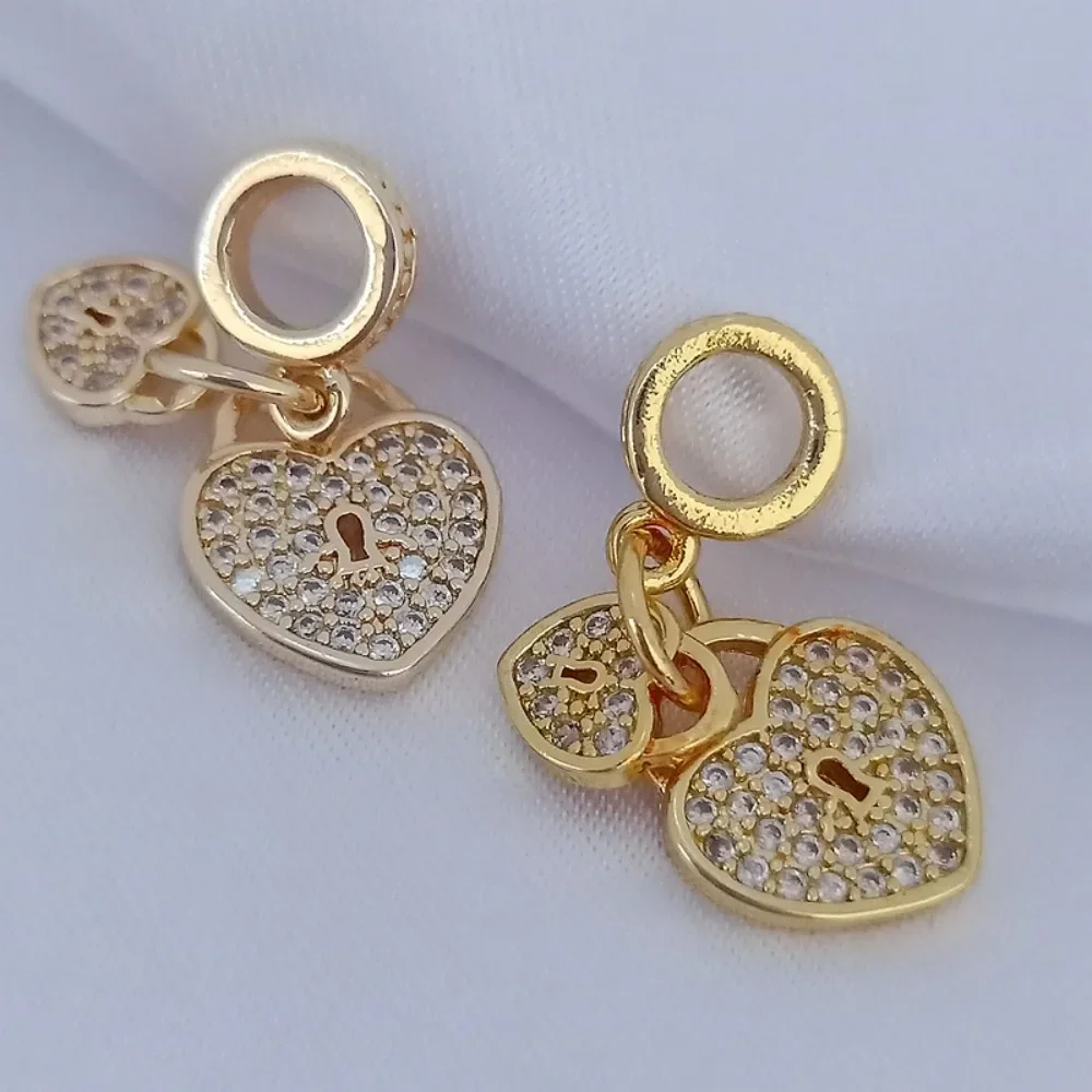 

14K Gold-plated Pearl Color Retention Double Heart Inlaid Zircon Pendant 18K Fashionable New Handmade Jewelry Accessory