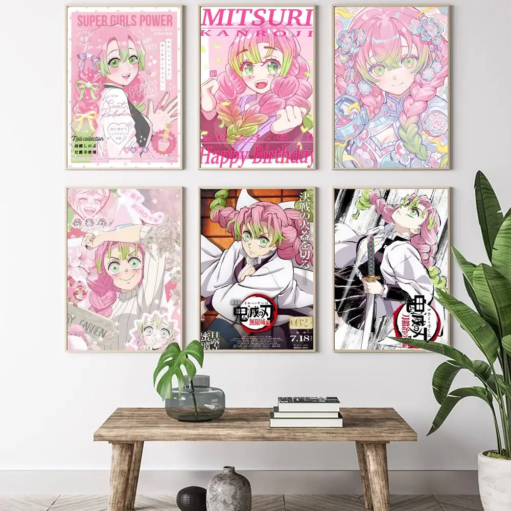 Póster de Anime Mitsuri Kanroji D-Demon Slayer, imágenes para habitación, hogar, dormitorio, decoración de pared Interior, pintura en lienzo, póster artístico Mural
