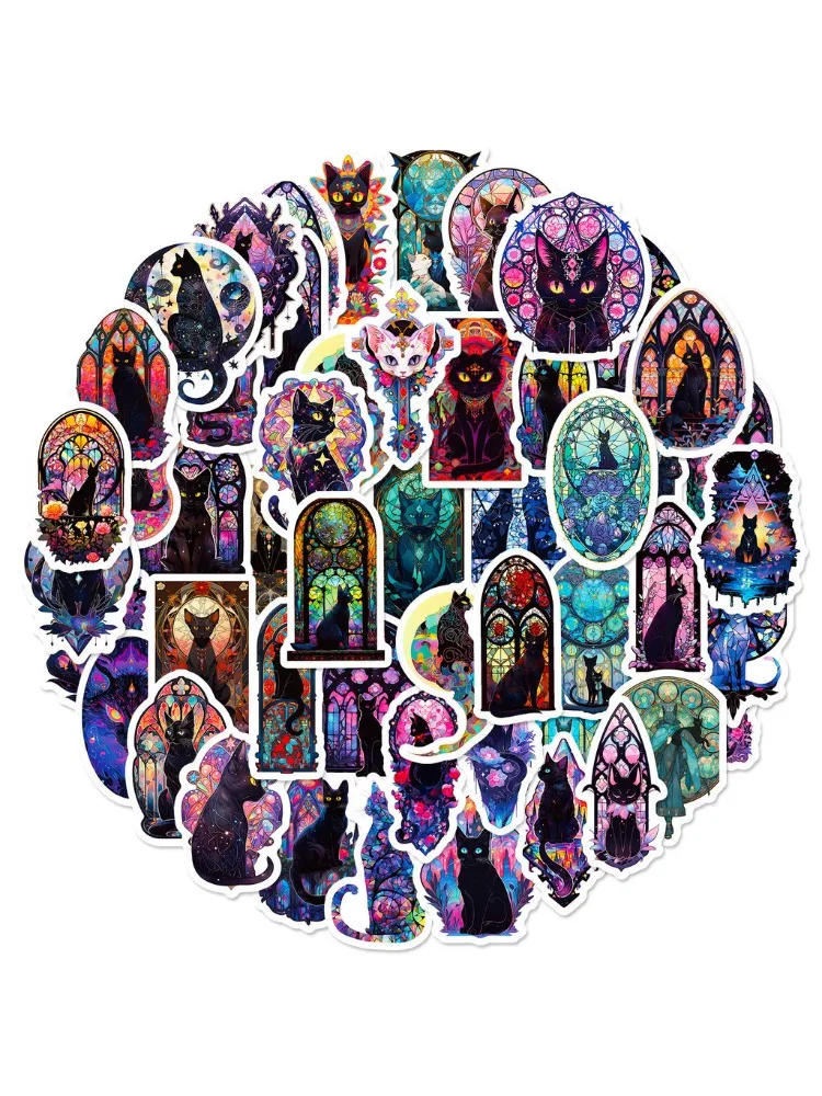 AliExpress NONE 50PCS Colored Gothic Glass Cats Waterproof Graffiti Stickers for Helmet Bicycle Hand Account Decals BulingBulingStickers Store